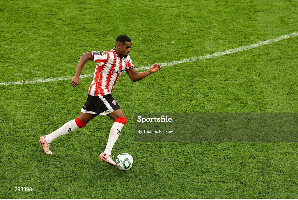 10 November 2024; Sadou Diallo of Derry City during the Sports Direct Men's FAI Cup Final match between Drogheda United and Derry City at the Aviva Stadium in Dublin. Photo by Thomas Flinkow/Sportsfile