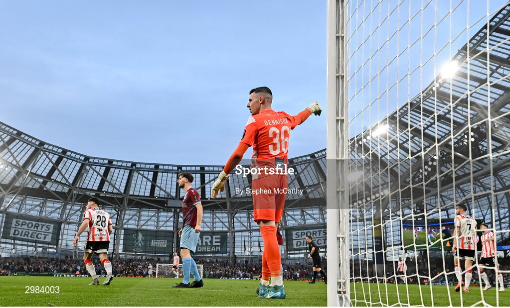 10 November 2024; Drogheda United goalkeeper Luke Dennison during the Sports Direct Men's FAI Cup Final match between Drogheda United and Derry City at the Aviva Stadium in Dublin. Photo by Stephen McCarthy/Sportsfile