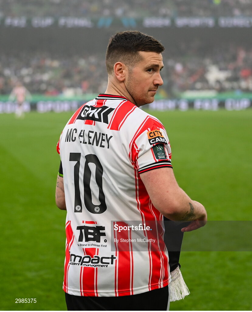 10 November 2024; Patrick McEleney of Derry City before the Sports Direct Men's FAI Cup Final match between Drogheda United and Derry City at the Aviva Stadium in Dublin. Photo by Stephen McCarthy/Sportsfile
