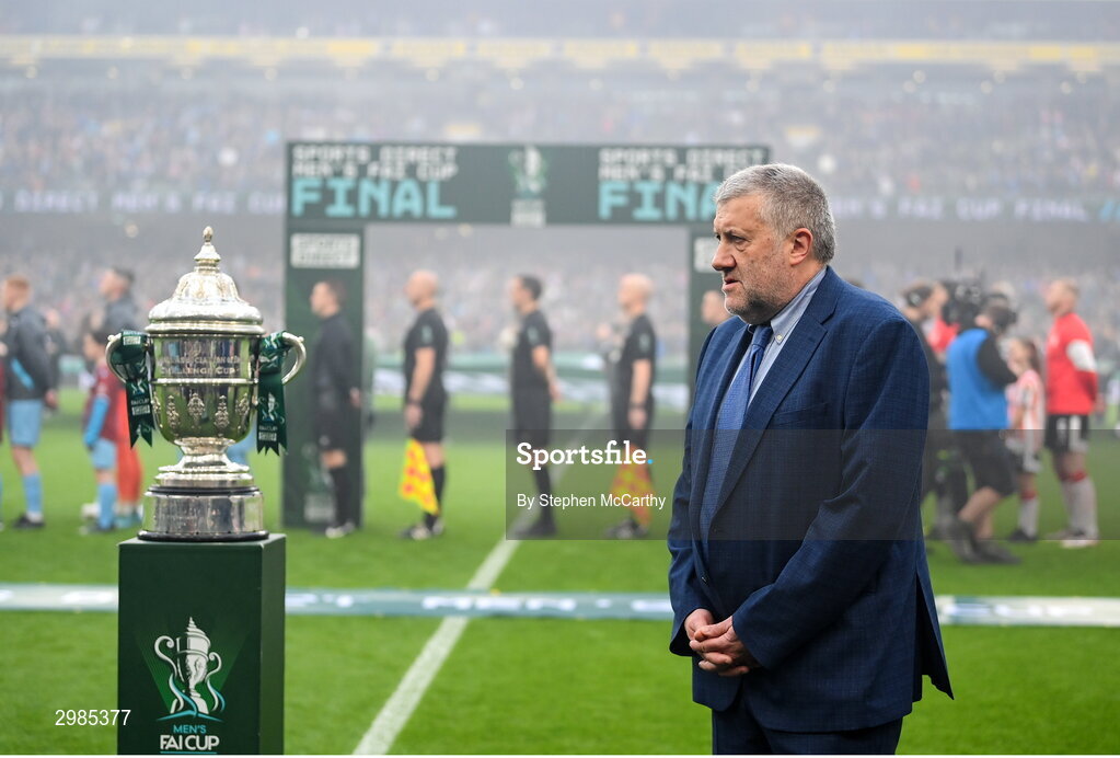 10 November 2024; FAI President Paul Cooke during the Sports Direct Men's FAI Cup Final match between Drogheda United and Derry City at the Aviva Stadium in Dublin. Photo by Stephen McCarthy/Sportsfile