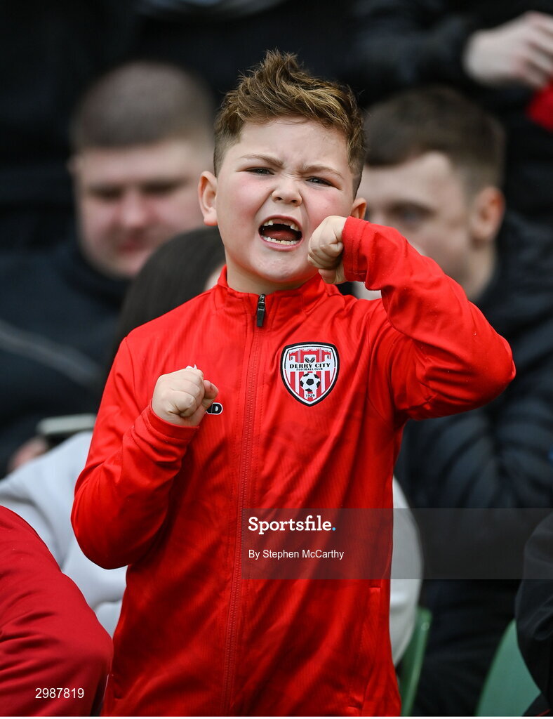 10 November 2024; Derry City supporter Braelin Diver before the Sports Direct Men's FAI Cup Final match between Drogheda United and Derry City at the Aviva Stadium in Dublin. Photo by Stephen McCarthy/Sportsfile