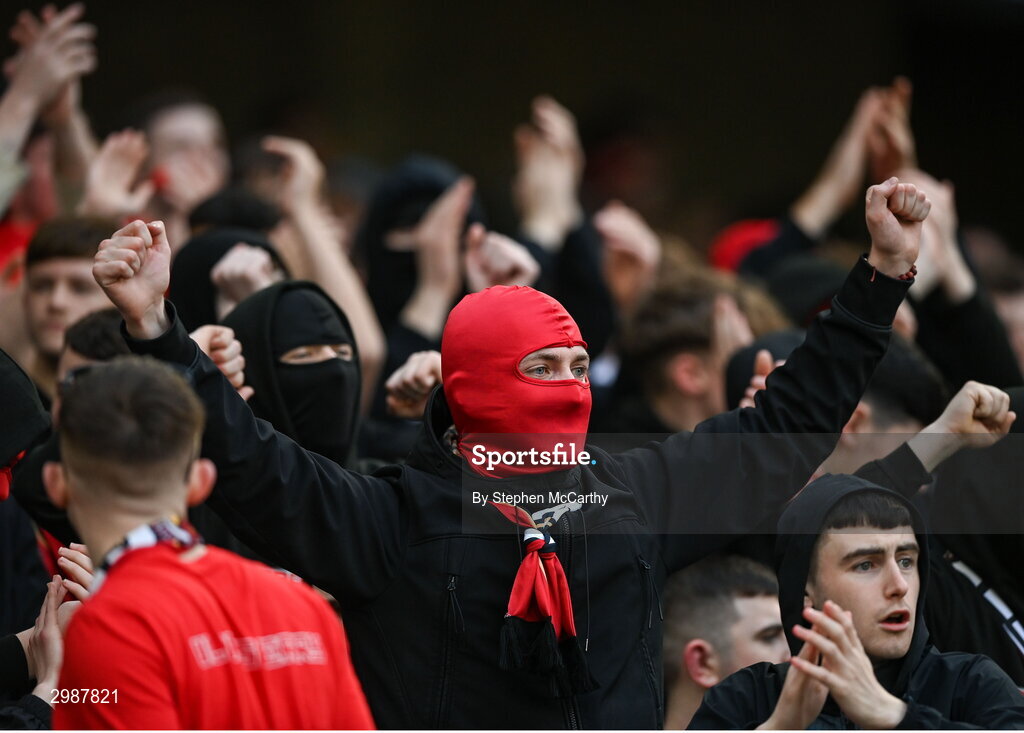 10 November 2024; Derry City supporters before the Sports Direct Men's FAI Cup Final match between Drogheda United and Derry City at the Aviva Stadium in Dublin. Photo by Stephen McCarthy/Sportsfile