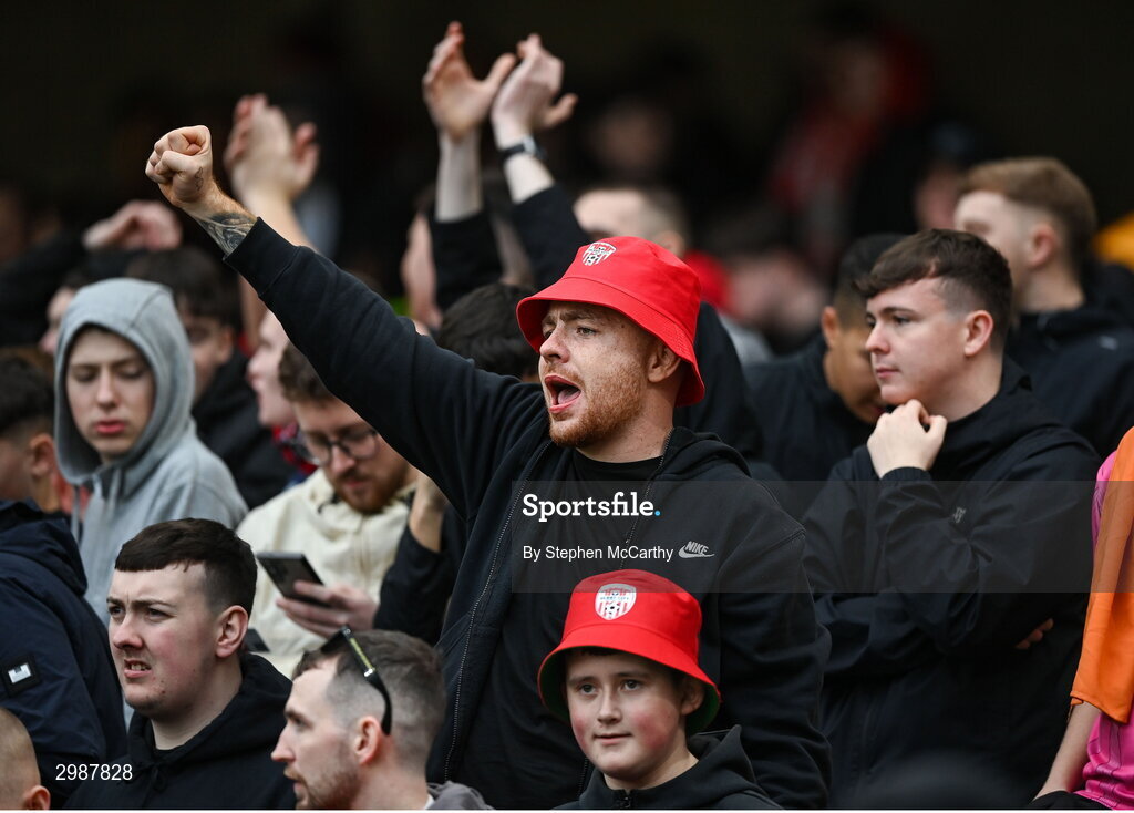 10 November 2024; Derry City supporters before the Sports Direct Men's FAI Cup Final match between Drogheda United and Derry City at the Aviva Stadium in Dublin. Photo by Stephen McCarthy/Sportsfile