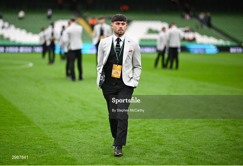 10 November 2024; Adam O'Reilly of Derry City before the Sports Direct Men's FAI Cup Final match between Drogheda United and Derry City at the Aviva Stadium in Dublin. Photo by Stephen McCarthy/Sportsfile