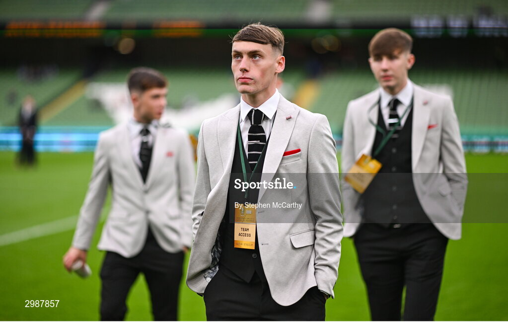 10 November 2024; Conor Barr of Derry City before the Sports Direct Men's FAI Cup Final match between Drogheda United and Derry City at the Aviva Stadium in Dublin. Photo by Stephen McCarthy/Sportsfile