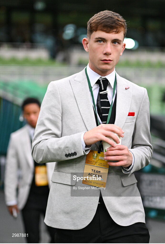 10 November 2024; Aaron Heaney of Derry City before the Sports Direct Men's FAI Cup Final match between Drogheda United and Derry City at the Aviva Stadium in Dublin. Photo by Stephen McCarthy/Sportsfile