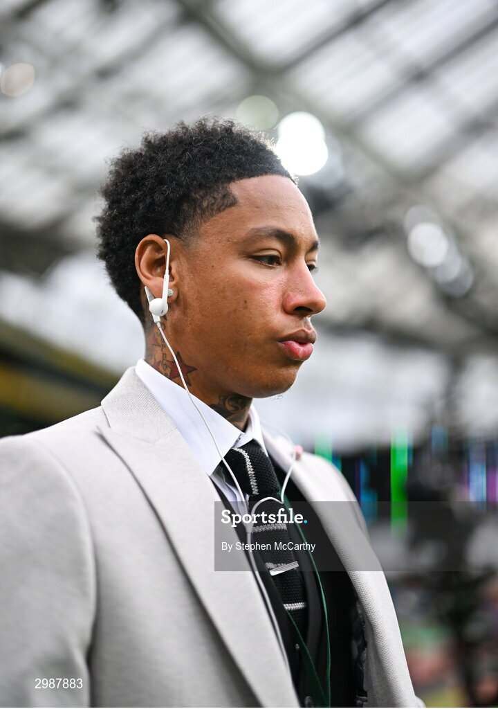 10 November 2024; Sean Robertson of Derry City before the Sports Direct Men's FAI Cup Final match between Drogheda United and Derry City at the Aviva Stadium in Dublin. Photo by Stephen McCarthy/Sportsfile