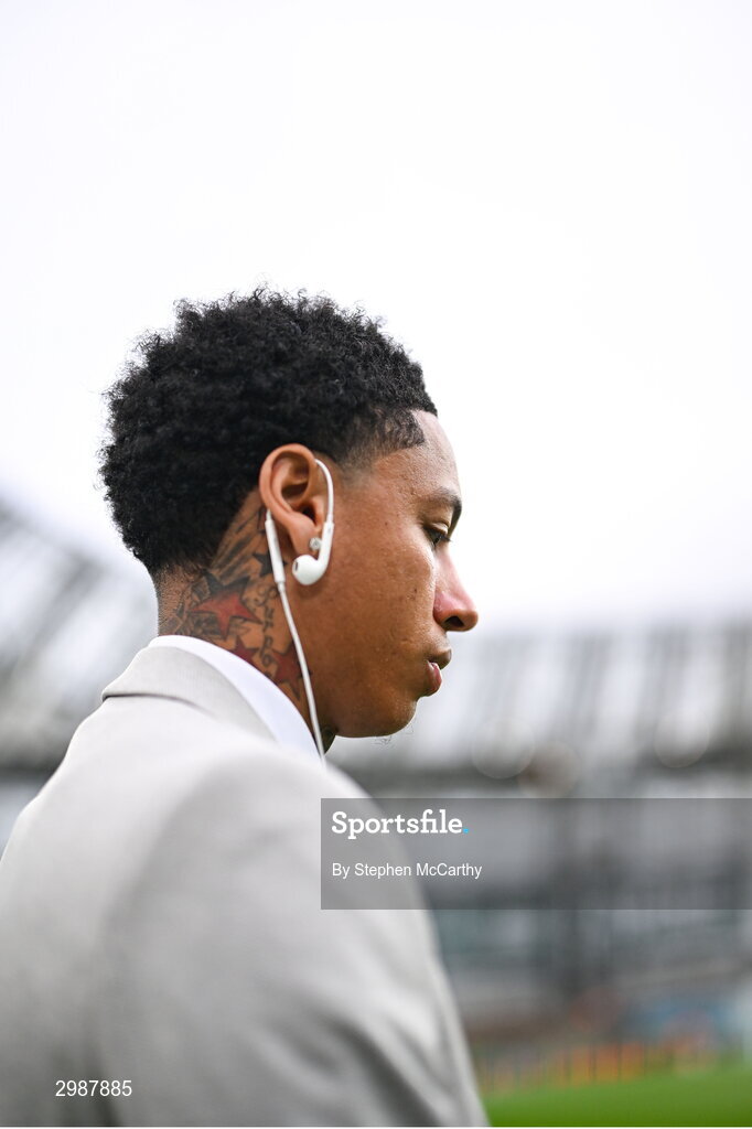 10 November 2024; Sean Robertson of Derry City before the Sports Direct Men's FAI Cup Final match between Drogheda United and Derry City at the Aviva Stadium in Dublin. Photo by Stephen McCarthy/Sportsfile