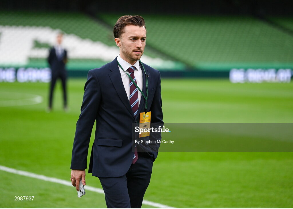 10 November 2024; Darragh Markey of Drogheda United before the Sports Direct Men's FAI Cup Final match between Drogheda United and Derry City at the Aviva Stadium in Dublin. Photo by Stephen McCarthy/Sportsfile