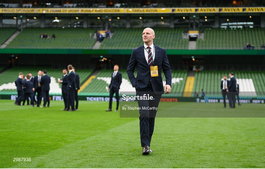 10 November 2024; Drogheda United coach Aaron Shanahan before the Sports Direct Men's FAI Cup Final match between Drogheda United and Derry City at the Aviva Stadium in Dublin. Photo by Stephen McCarthy/Sportsfile