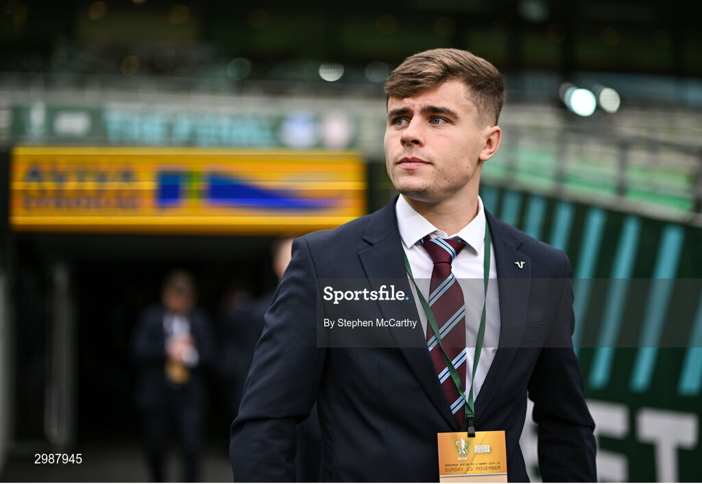 10 November 2024; Aaron McNally of Drogheda United before the Sports Direct Men's FAI Cup Final match between Drogheda United and Derry City at the Aviva Stadium in Dublin. Photo by Stephen McCarthy/Sportsfile