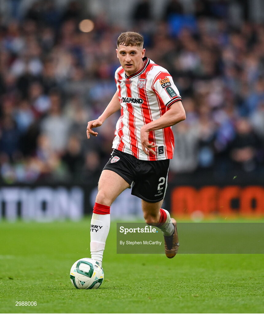 10 November 2024; Ronan Boyce of Derry City during the Sports Direct Men's FAI Cup Final match between Drogheda United and Derry City at the Aviva Stadium in Dublin. Photo by Stephen McCarthy/Sportsfile