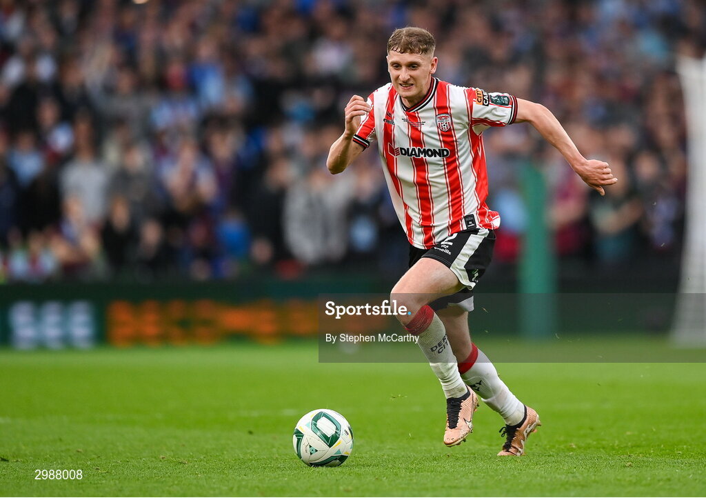 10 November 2024; Ronan Boyce of Derry City during the Sports Direct Men's FAI Cup Final match between Drogheda United and Derry City at the Aviva Stadium in Dublin. Photo by Stephen McCarthy/Sportsfile