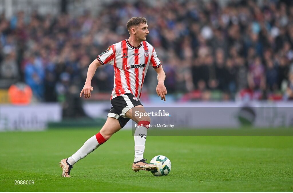 10 November 2024; Ronan Boyce of Derry City during the Sports Direct Men's FAI Cup Final match between Drogheda United and Derry City at the Aviva Stadium in Dublin. Photo by Stephen McCarthy/Sportsfile