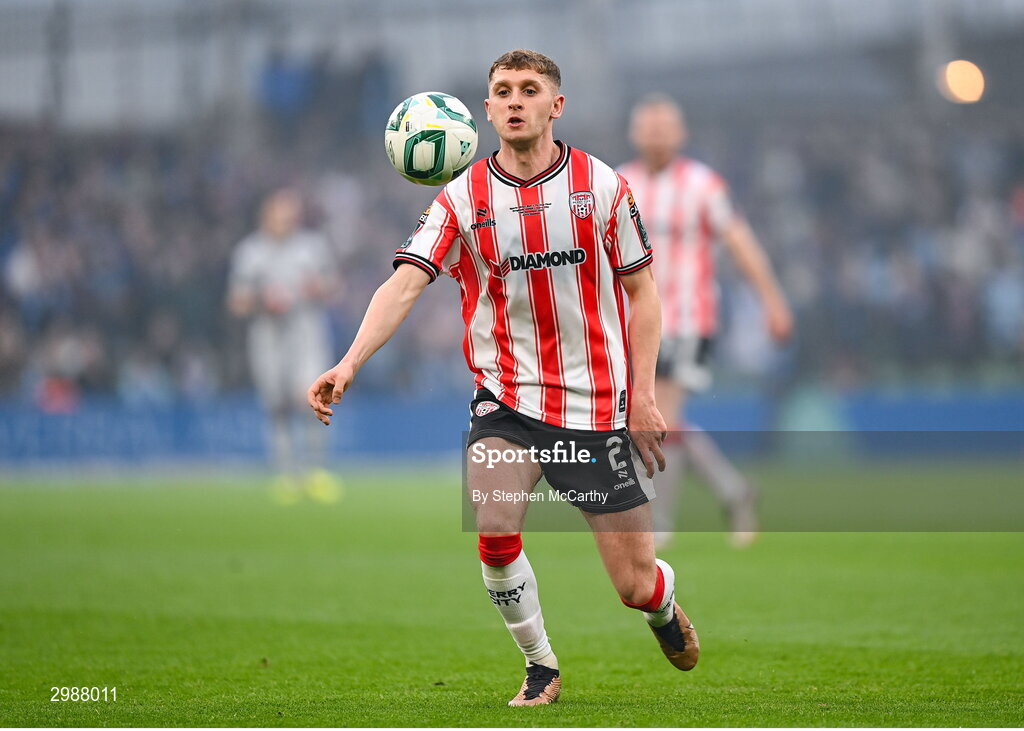 10 November 2024; Ronan Boyce of Derry City during the Sports Direct Men's FAI Cup Final match between Drogheda United and Derry City at the Aviva Stadium in Dublin. Photo by Stephen McCarthy/Sportsfile