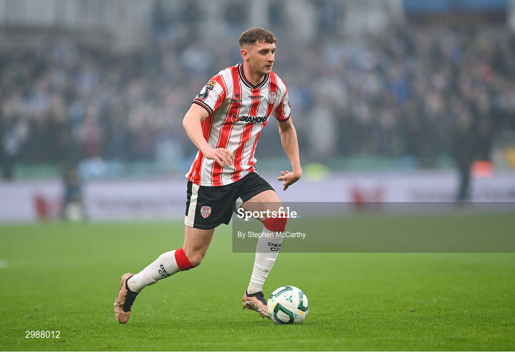 10 November 2024; Ronan Boyce of Derry City during the Sports Direct Men's FAI Cup Final match between Drogheda United and Derry City at the Aviva Stadium in Dublin. Photo by Stephen McCarthy/Sportsfile