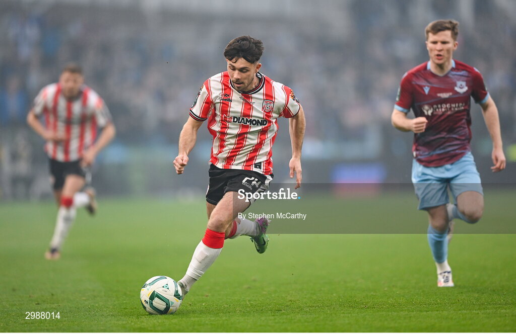10 November 2024; Adam O'Reilly of Derry City during the Sports Direct Men's FAI Cup Final match between Drogheda United and Derry City at the Aviva Stadium in Dublin. Photo by Stephen McCarthy/Sportsfile