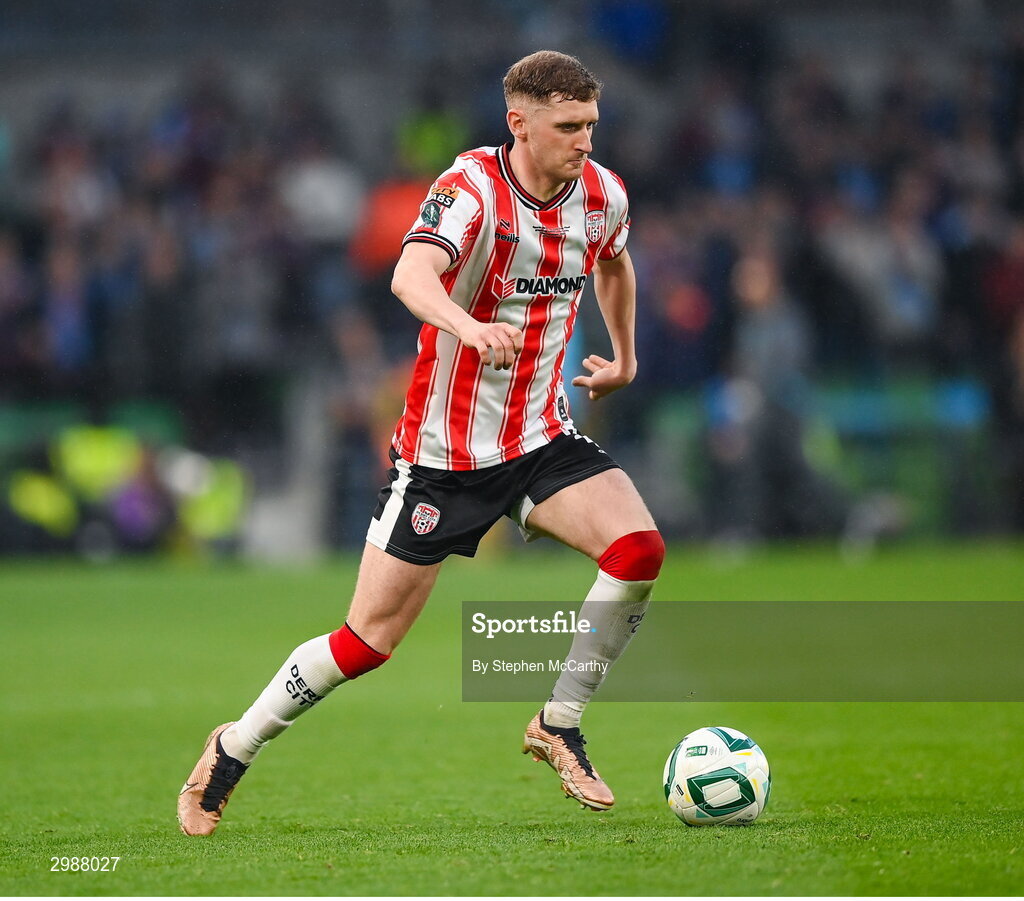 10 November 2024; Ronan Boyce of Derry City during the Sports Direct Men's FAI Cup Final match between Drogheda United and Derry City at the Aviva Stadium in Dublin. Photo by Stephen McCarthy/Sportsfile