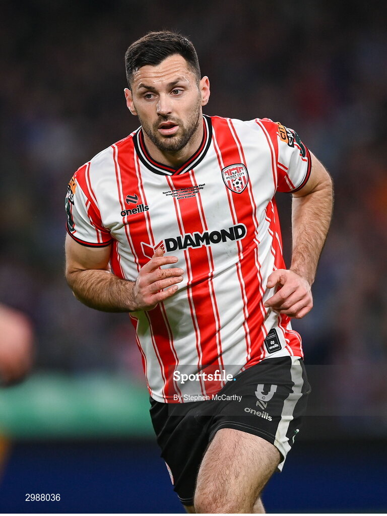 10 November 2024; Patrick Hoban of Derry City during the Sports Direct Men's FAI Cup Final match between Drogheda United and Derry City at the Aviva Stadium in Dublin. Photo by Stephen McCarthy/Sportsfile