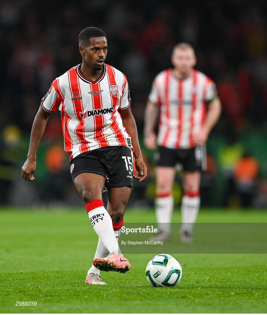 10 November 2024; Sadou Diallo of Derry City during the Sports Direct Men's FAI Cup Final match between Drogheda United and Derry City at the Aviva Stadium in Dublin. Photo by Stephen McCarthy/Sportsfile