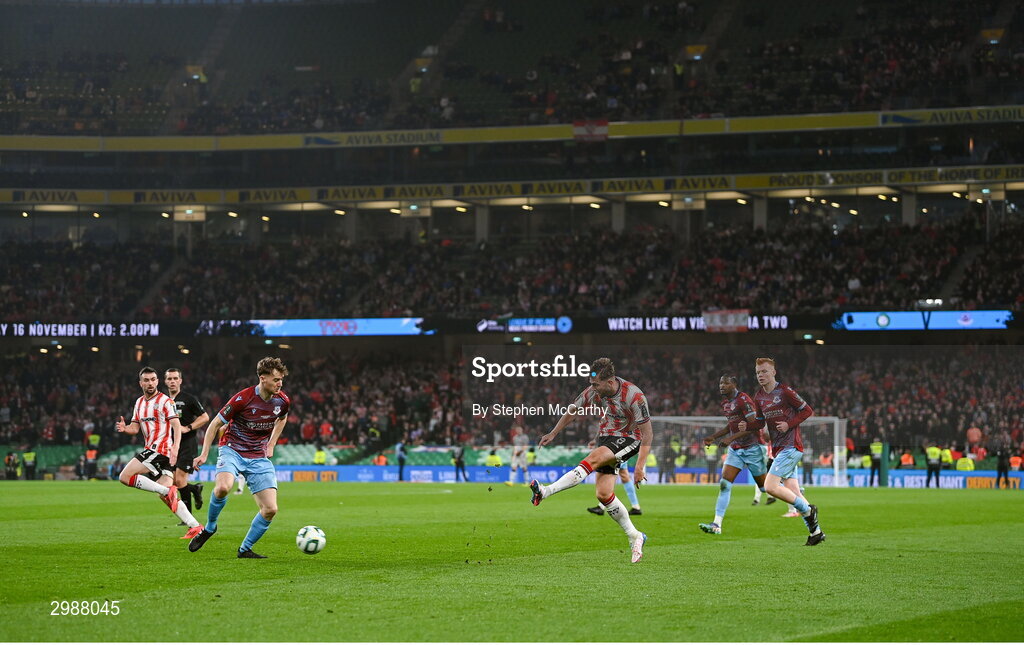 10 November 2024; Will Patching of Derry City during the Sports Direct Men's FAI Cup Final match between Drogheda United and Derry City at the Aviva Stadium in Dublin. Photo by Stephen McCarthy/Sportsfile