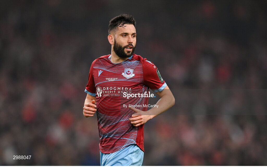10 November 2024; Dave Webster of Drogheda United during the Sports Direct Men's FAI Cup Final match between Drogheda United and Derry City at the Aviva Stadium in Dublin. Photo by Stephen McCarthy/Sportsfile