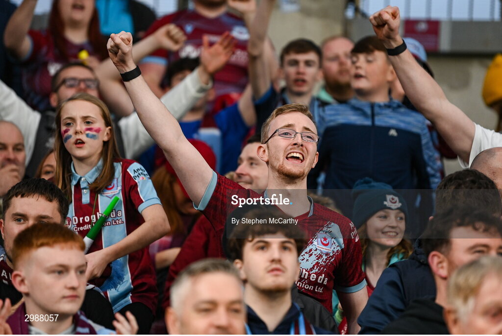 10 November 2024; Drogheda United supporters during the Sports Direct Men's FAI Cup Final match between Drogheda United and Derry City at the Aviva Stadium in Dublin. Photo by Stephen McCarthy/Sportsfile