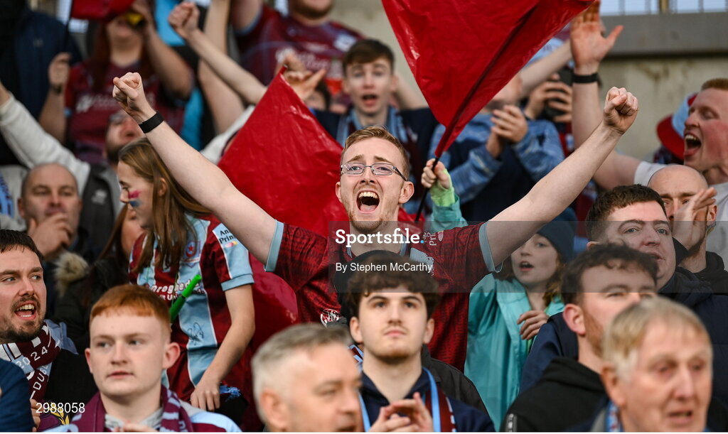 10 November 2024; Drogheda United supporters during the Sports Direct Men's FAI Cup Final match between Drogheda United and Derry City at the Aviva Stadium in Dublin. Photo by Stephen McCarthy/Sportsfile