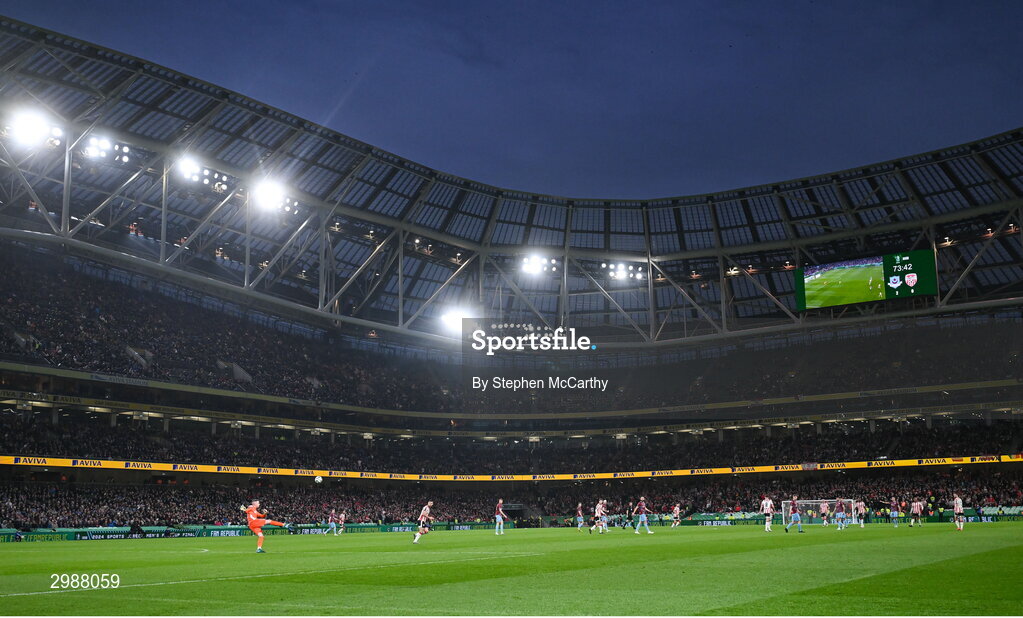 10 November 2024; A general view of the Aviva Stadium during the Sports Direct Men's FAI Cup Final match between Drogheda United and Derry City at the Aviva Stadium in Dublin. Photo by Stephen McCarthy/Sportsfile