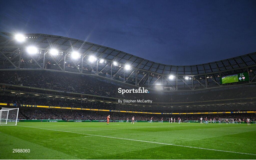 10 November 2024; A general view of the Aviva Stadium during the Sports Direct Men's FAI Cup Final match between Drogheda United and Derry City at the Aviva Stadium in Dublin. Photo by Stephen McCarthy/Sportsfile