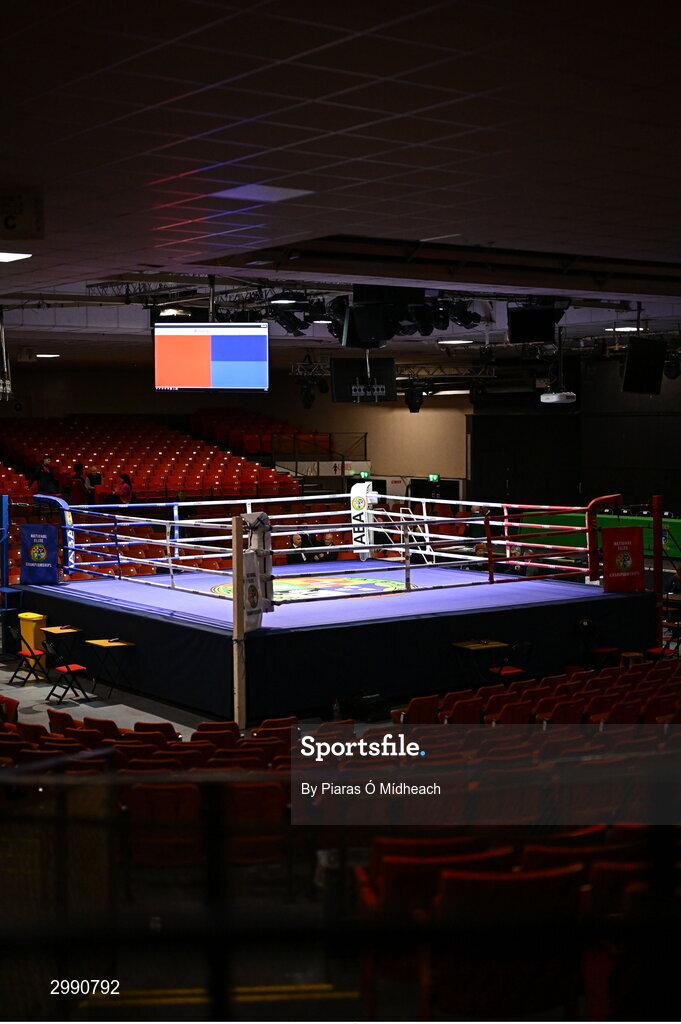 13 November 2024; A general view of the ring before the IABA National Elite Boxing Championships at the National Stadium in Dublin. Photo by Piaras Ó Mídheach/Sportsfile