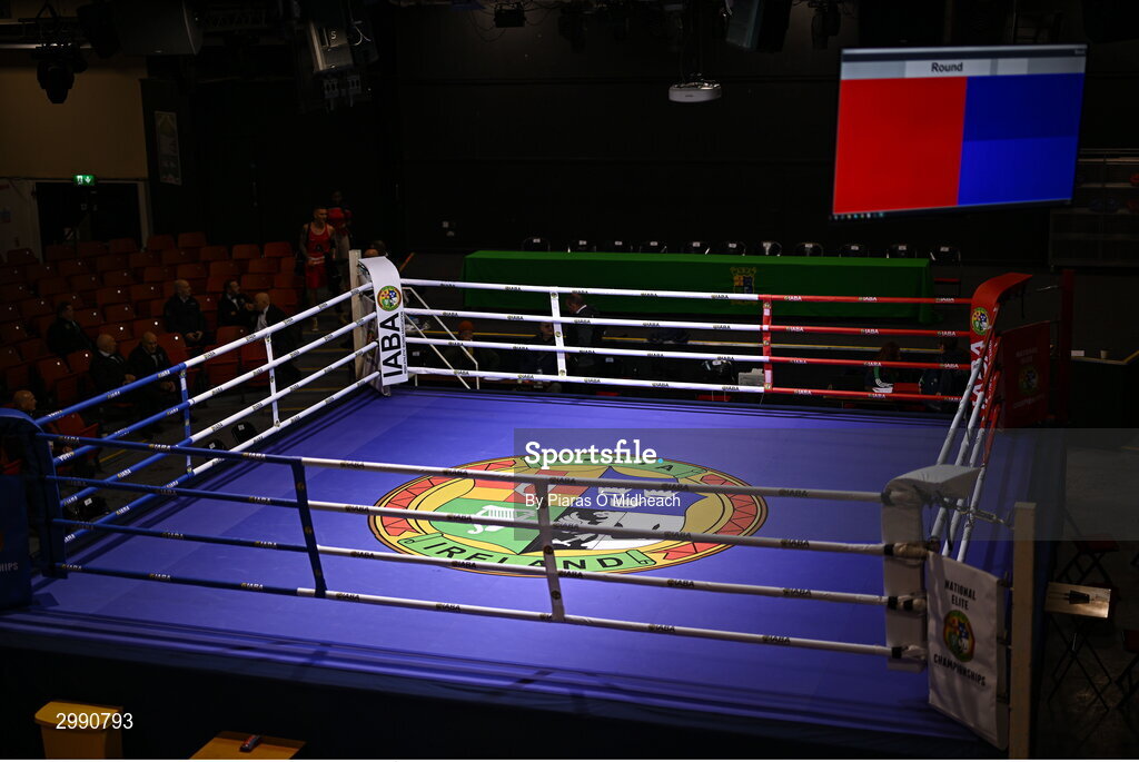 13 November 2024; A general view of the ring before the IABA National Elite Boxing Championships at the National Stadium in Dublin. Photo by Piaras Ó Mídheach/Sportsfile