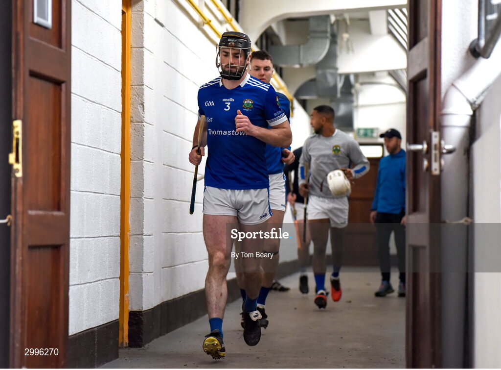 17 November 2024; Thomastown captain Jay Bourke leads his side out before the AIB Leinster GAA Senior Club Hurling Championship quarter-final match between Castletown Geoghegan and Thomastown at TEG Cusack Park in Mullingar, Westmeath. Photo by Tom Beary/Sportsfile