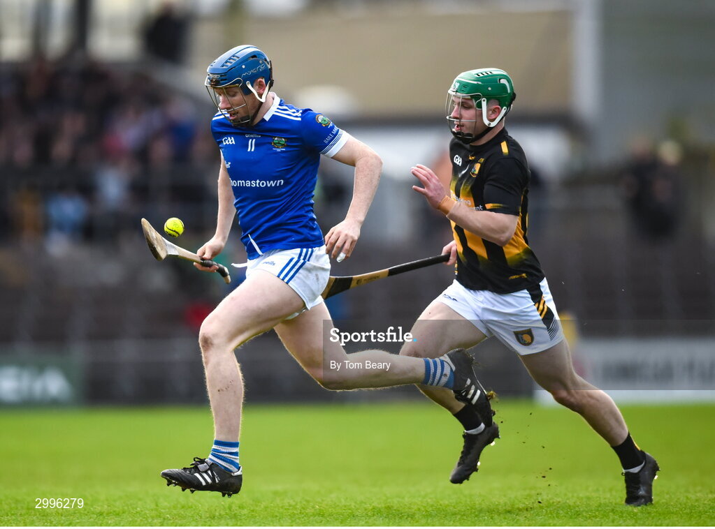 17 November 2024; John Donnelly of Thomastown in action against Morgan Gavigan of Castletown Geoghegan during the AIB Leinster GAA Senior Club Hurling Championship quarter-final match between Castletown Geoghegan and Thomastown at TEG Cusack Park in Mullingar, Westmeath. Photo by Tom Beary/Sportsfile