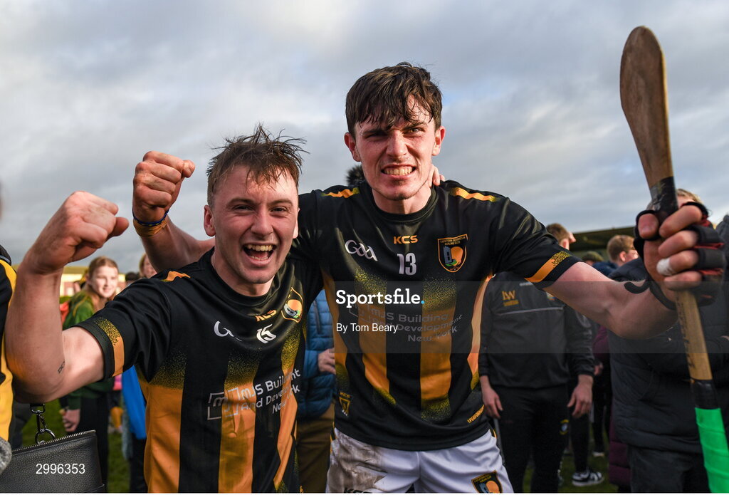 17 November 2024; Jack Gallagher, left, and David O'Reilly of Castletown Geoghegan after their side's victory in the AIB Leinster GAA Senior Club Hurling Championship quarter-final match between Castletown Geoghegan and Thomastown at TEG Cusack Park in Mullingar, Westmeath. Photo by Tom Beary/Sportsfile