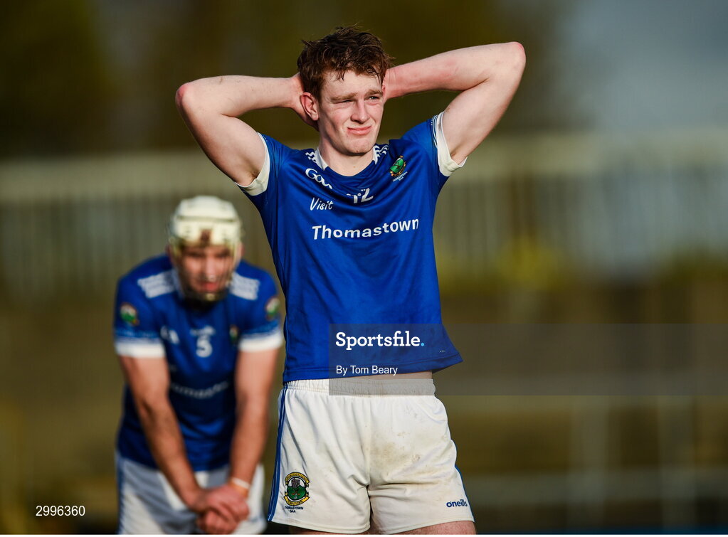17 November 2024; Luke Connellan of Thomastown reacts after his side's defeat in the AIB Leinster GAA Senior Club Hurling Championship quarter-final match between Castletown Geoghegan and Thomastown at TEG Cusack Park in Mullingar, Westmeath. Photo by Tom Beary/Sportsfile