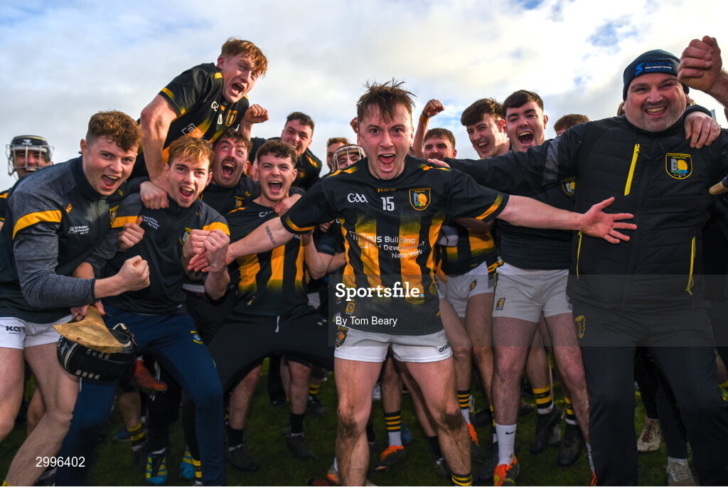 17 November 2024; Castletown Geoghegan celebrate after their side's victory in the AIB Leinster GAA Senior Club Hurling Championship quarter-final match between Castletown Geoghegan and Thomastown at TEG Cusack Park in Mullingar, Westmeath. Photo by Tom Beary/Sportsfile