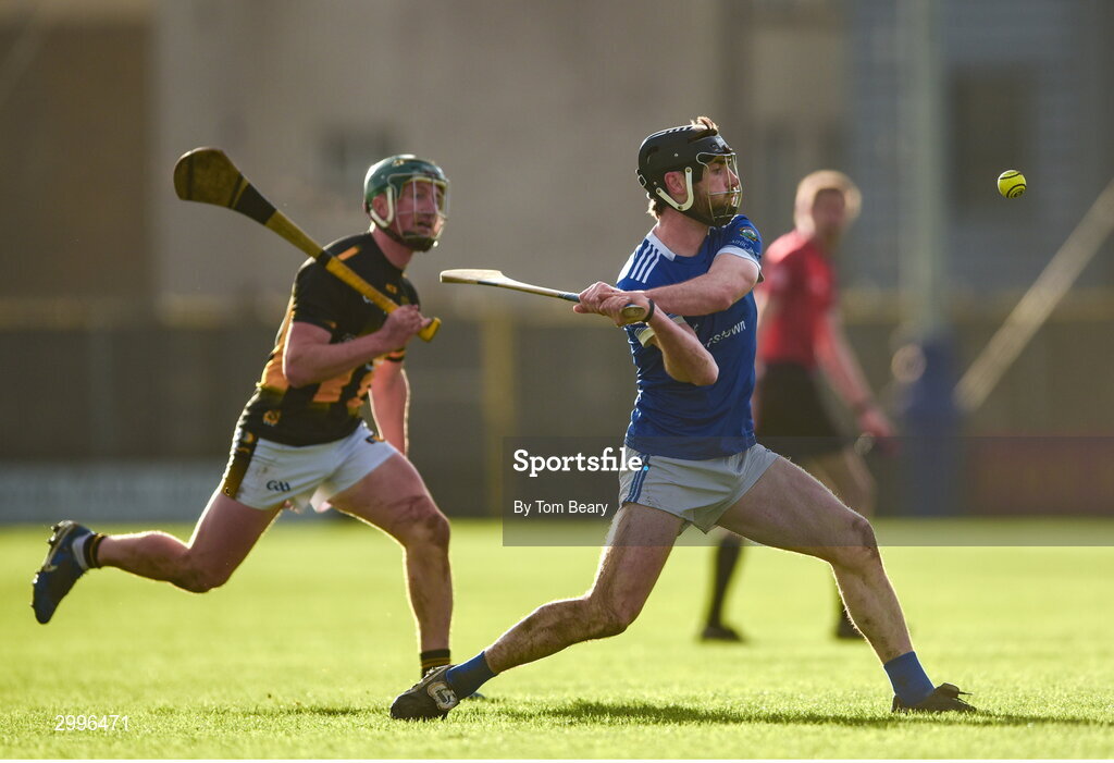 17 November 2024; Jay Burke of Thomastown in action against Aonghus Clarke of Castletown Geoghegan during the AIB Leinster GAA Senior Club Hurling Championship quarter-final match between Castletown Geoghegan and Thomastown at TEG Cusack Park in Mullingar, Westmeath. Photo by Tom Beary/Sportsfile