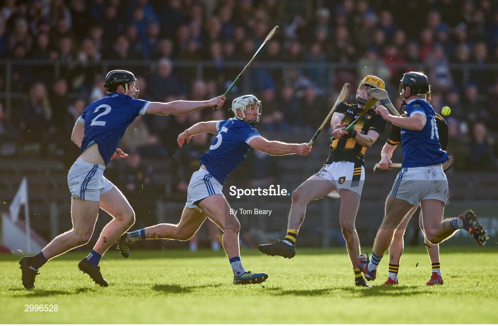 17 November 2024; Conor Murphy of Castletown Geoghegan is hooked by Brian Staunton of Thomastown during the AIB Leinster GAA Senior Club Hurling Championship quarter-final match between Castletown Geoghegan and Thomastown at TEG Cusack Park in Mullingar, Westmeath. Photo by Tom Beary/Sportsfile