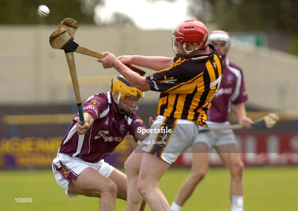 28 August 2004; Ciaran Hoyne, Kilkenny, in action against Ger Farragher, Galway. Erin All-Ireland U21 Hurling Championship Semi-Final, Galway v Kilkenny, O'Moore Park, Portlaoise, Co. Laois.  Picture credit; Matt Browne / SPORTSFILE