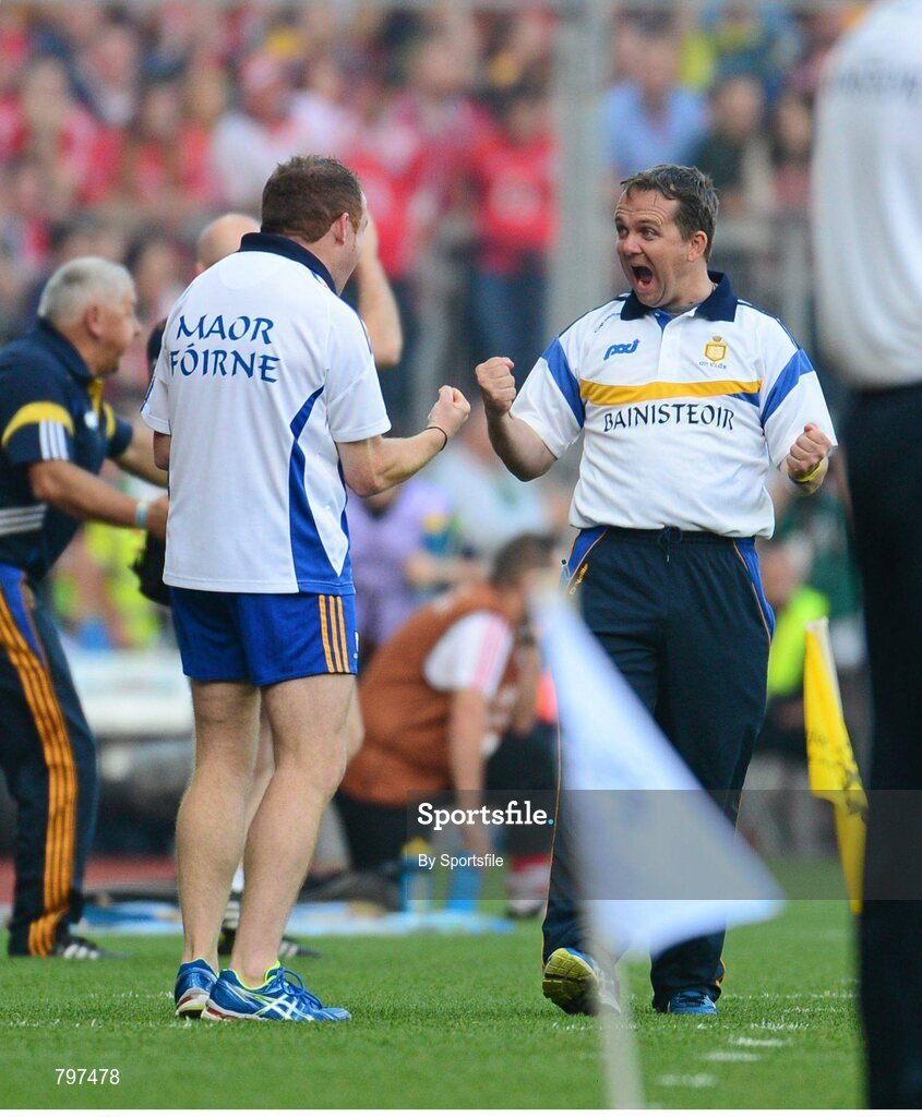 28 September 2013; Clare manager Davy Fitzgerald celebrates after Shane O'Donnell scored his side's third goal. GAA Hurling All-Ireland Senior Championship Final Replay, Cork v Clare, Croke Park, Dublin. Photo by Sportsfile