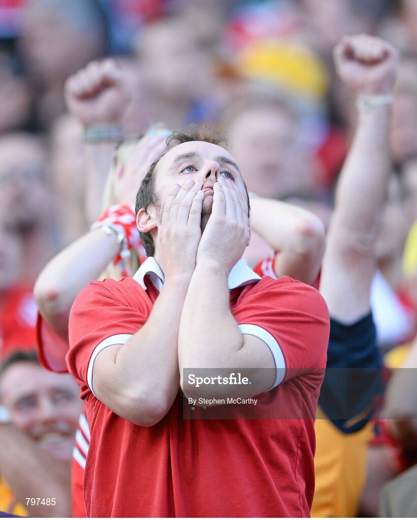 28 September 2013; A Cork supporter reacts to a missed scoring opportunity. GAA Hurling All-Ireland Senior Championship Final Replay, Cork v Clare, Croke Park, Dublin. Picture credit: Stephen McCarthy / SPORTSFILE