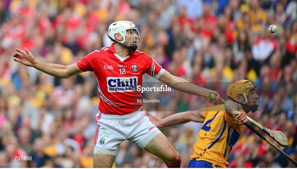 28 September 2013; Pa Cronin, Cork, in action against Cian Dillon, Clare. GAA Hurling All-Ireland Senior Championship Final Replay, Cork v Clare, Croke Park, Dublin. Photo by Sportsfile