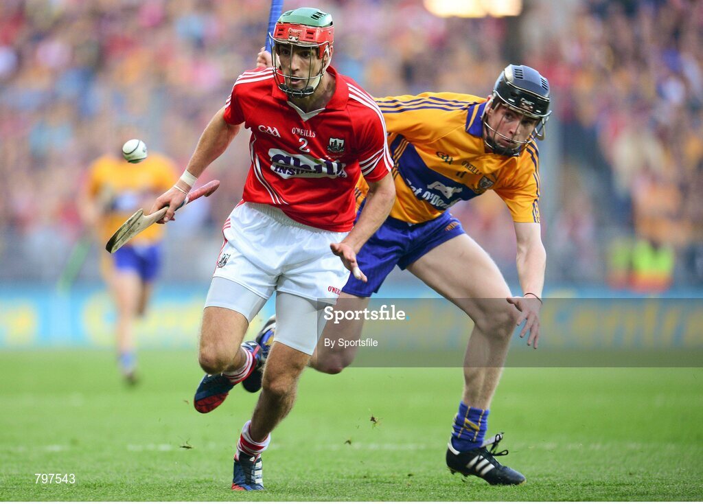 28 September 2013; Stephen McDonnell, Cork, in action against Tony Kelly, Clare. GAA Hurling All-Ireland Senior Championship Final Replay, Cork v Clare, Croke Park, Dublin. Photo by Sportsfile