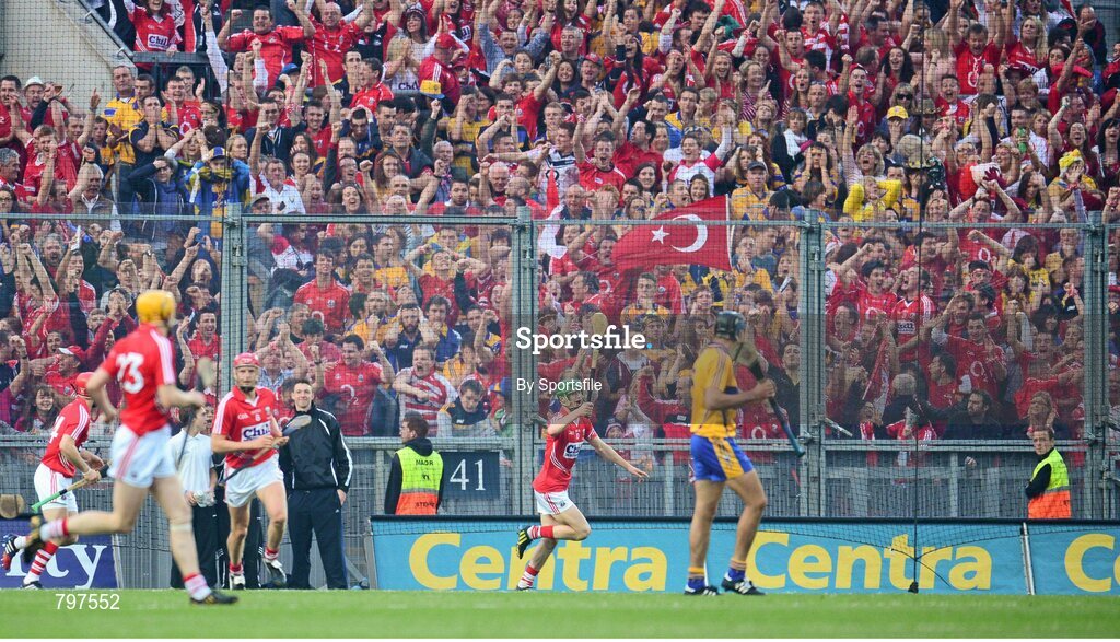 28 September 2013; Seamus Harnedy, Cork, celebrates after scoring his side's second goal. GAA Hurling All-Ireland Senior Championship Final Replay, Cork v Clare, Croke Park, Dublin. Photo by Sportsfile
