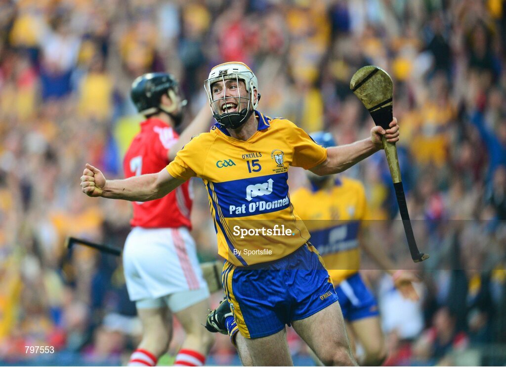 28 September 2013; Conor McGrath, Clare, celebrates after scoring his side's fourth goal. GAA Hurling All-Ireland Senior Championship Final Replay, Cork v Clare, Croke Park, Dublin. Photo by Sportsfile