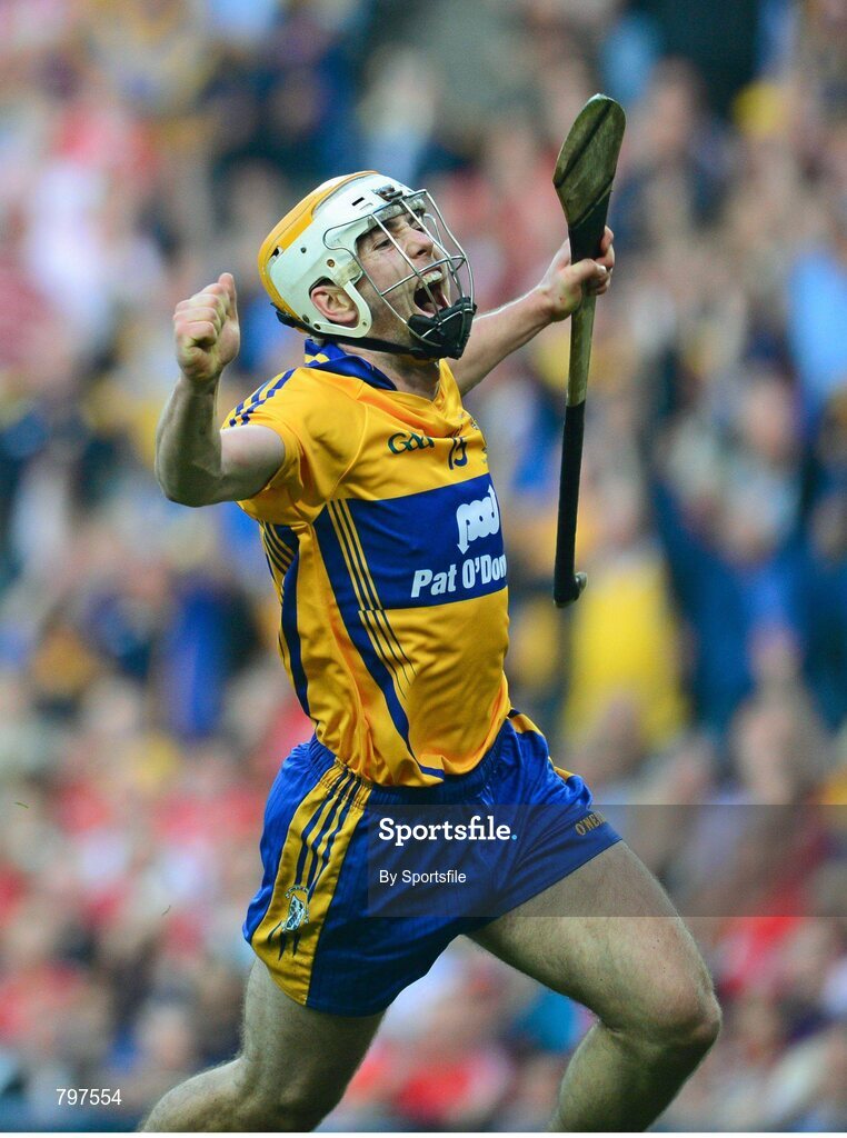 28 September 2013; Conor McGrath, Clare, celebrates after scoring his side's fourth goal. GAA Hurling All-Ireland Senior Championship Final Replay, Cork v Clare, Croke Park, Dublin. Photo by Sportsfile