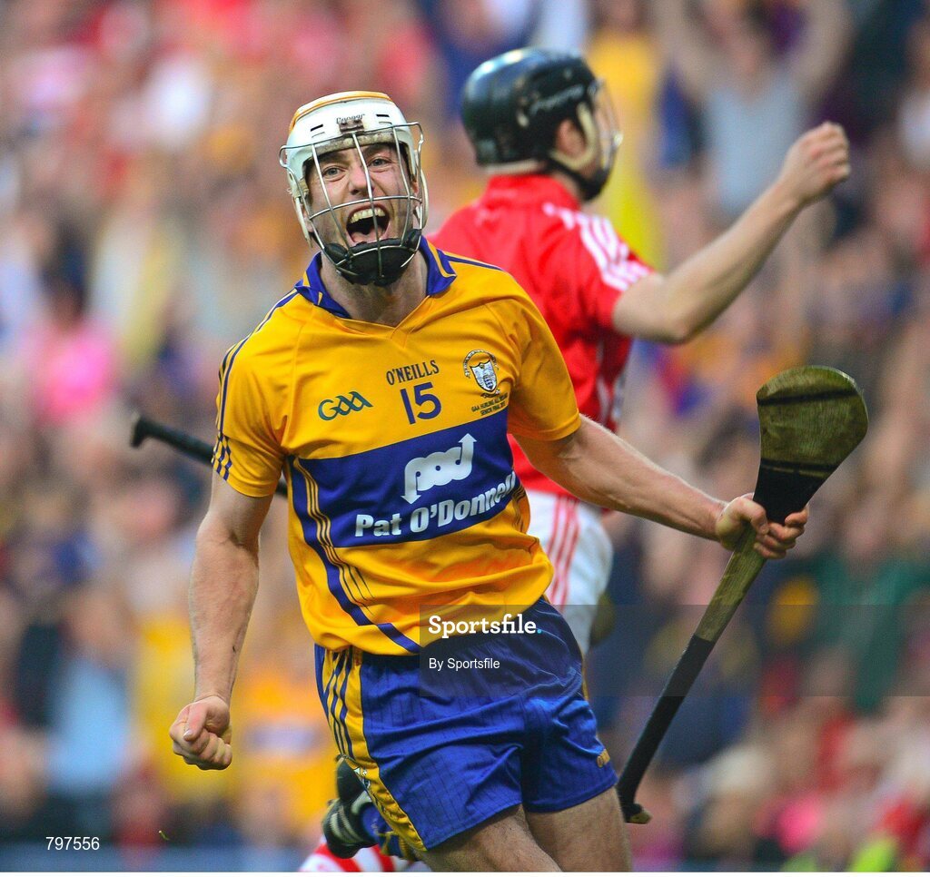 28 September 2013; Conor McGrath, Clare, celebrates after scoring his side's fourth goal. GAA Hurling All-Ireland Senior Championship Final Replay, Cork v Clare, Croke Park, Dublin. Photo by Sportsfile