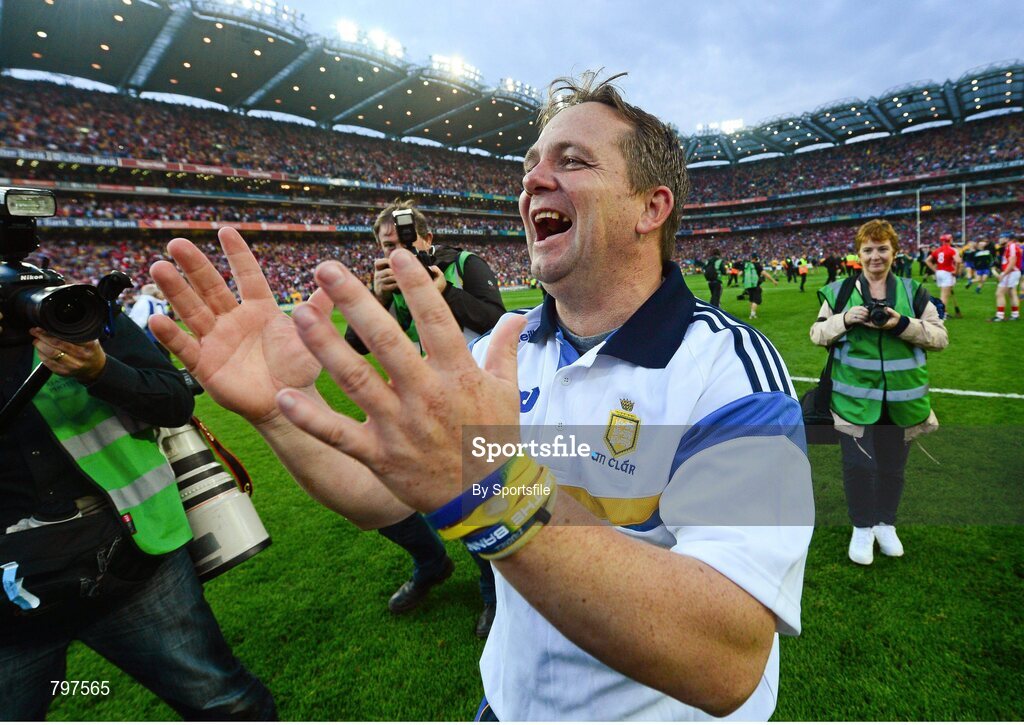 28 September 2013; Clare manager Davy Fitzgerald celebrates after his side's victory. GAA Hurling All-Ireland Senior Championship Final Replay, Cork v Clare, Croke Park, Dublin. Photo by Sportsfile