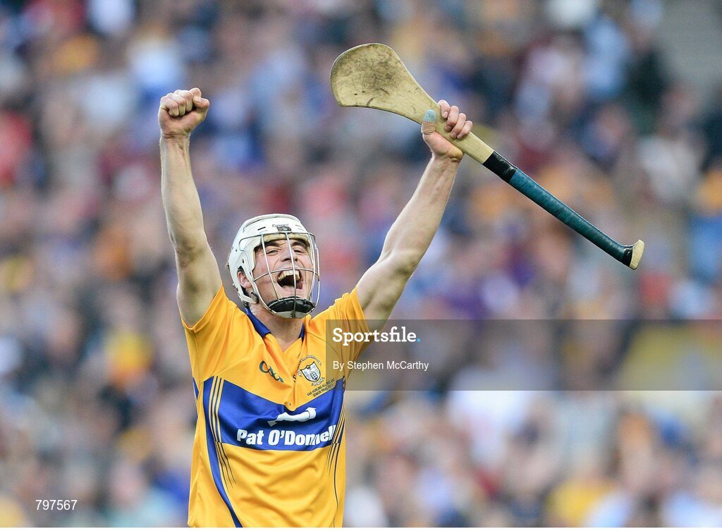 28 September 2013; Patrick O'Connor, Clare, celebrates at the final whistle. GAA Hurling All-Ireland Senior Championship Final Replay, Cork v Clare, Croke Park, Dublin. Picture credit: Stephen McCarthy / SPORTSFILE